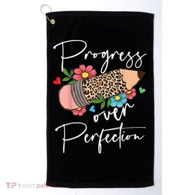 Progress Over Perfection Leopard Pencil Motivational Teacher Golf Towel