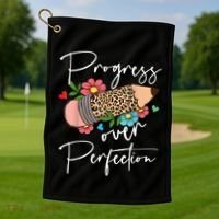 Progress Over Perfection Leopard Pencil Motivational Teacher Golf Towel thumb 1