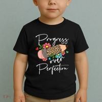 Progress Over Perfection Leopard Pencil Motivational Teacher Toddler T-Shirt thumb 2