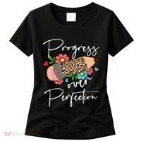 Progress Over Perfection Leopard Pencil Motivational Teacher Women's T-Shirt thumb 0