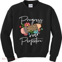 Progress Over Perfection Leopard Pencil Motivational Teacher Kids Sweatshirt thumb 0