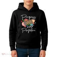 Progress Over Perfection Leopard Pencil Motivational Teacher Kids Hoodie thumb 4