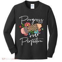 Progress Over Perfection Leopard Pencil Motivational Teacher Kids Long Sleeve Shirt thumb 0