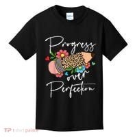 Progress Over Perfection Leopard Pencil Motivational Teacher Kids T-Shirt thumb 0