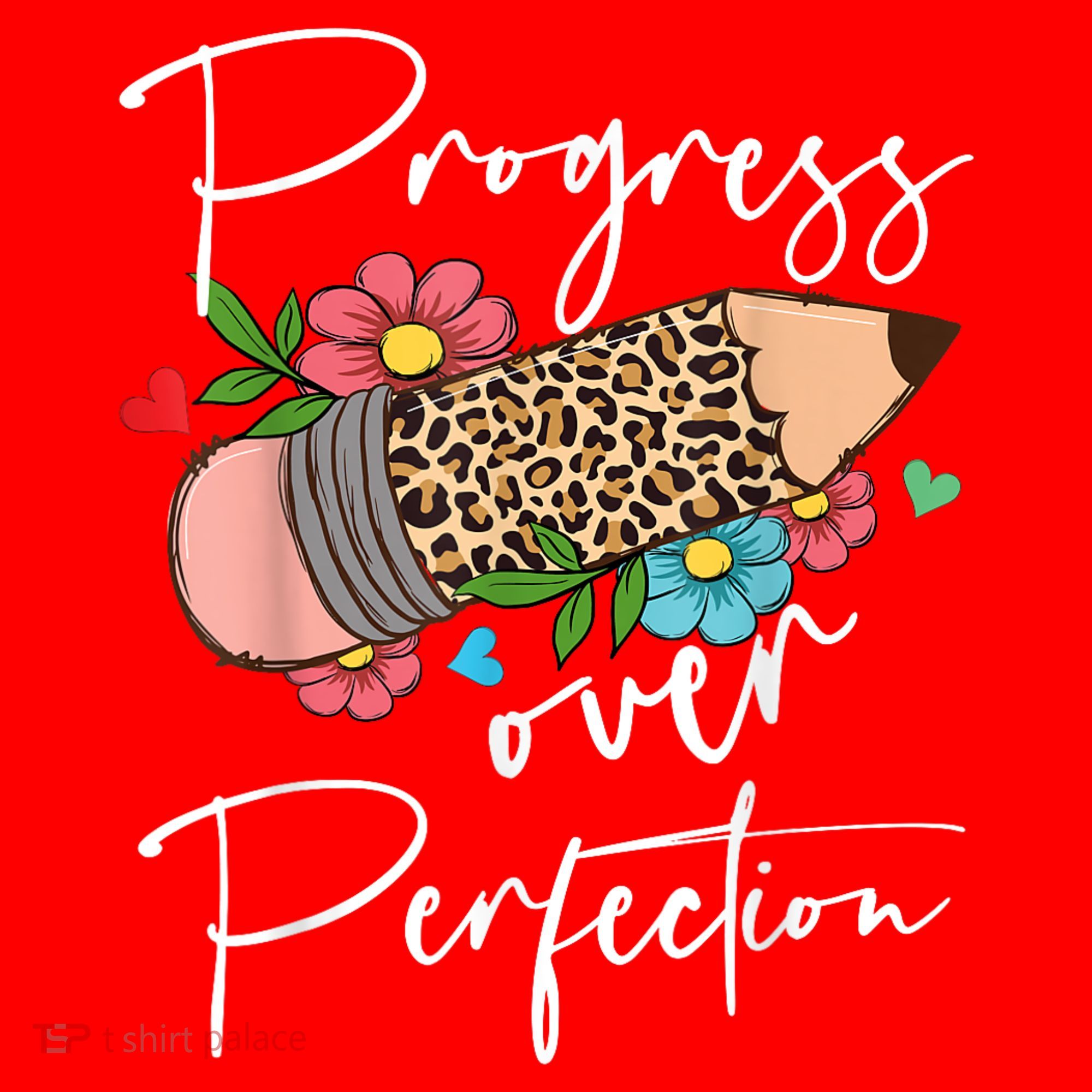 Progress Over Perfection Leopard Pencil Motivational Teacher Santa Hat