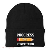 Progress Over Perfection Teacher Funny Pencil Back To Shool Beanie thumb 0