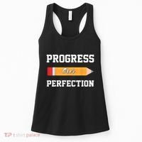Progress Over Perfection Teacher Funny Pencil Back To Shool Women's Tank Top thumb 0