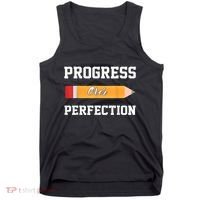 Progress Over Perfection Teacher Funny Pencil Back To Shool Tank Top thumb 0