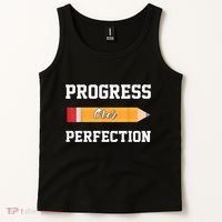 Progress Over Perfection Teacher Funny Pencil Back To Shool Tank Top thumb 2