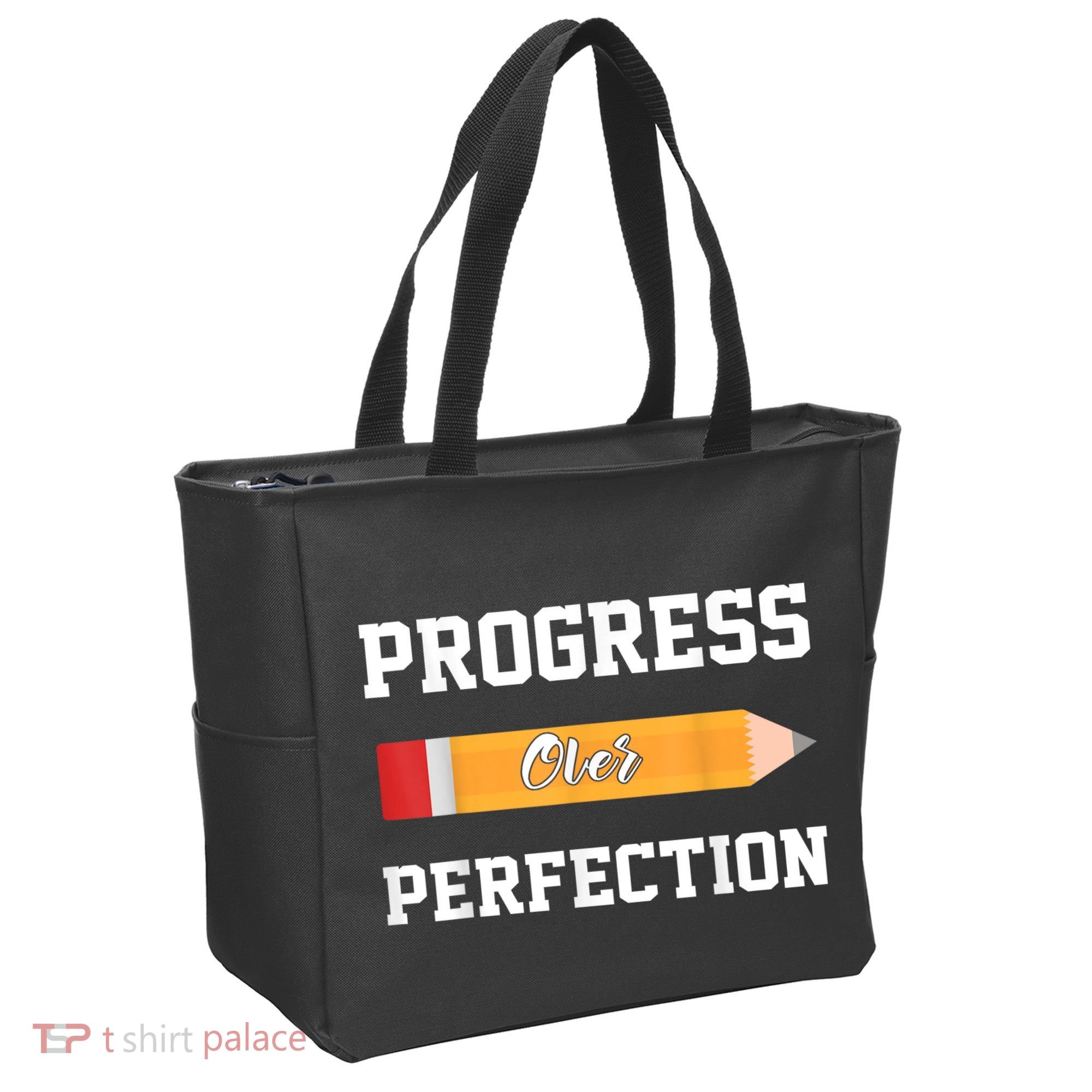 Progress Over Perfection Teacher Funny Pencil Back To Shool Tote Bag