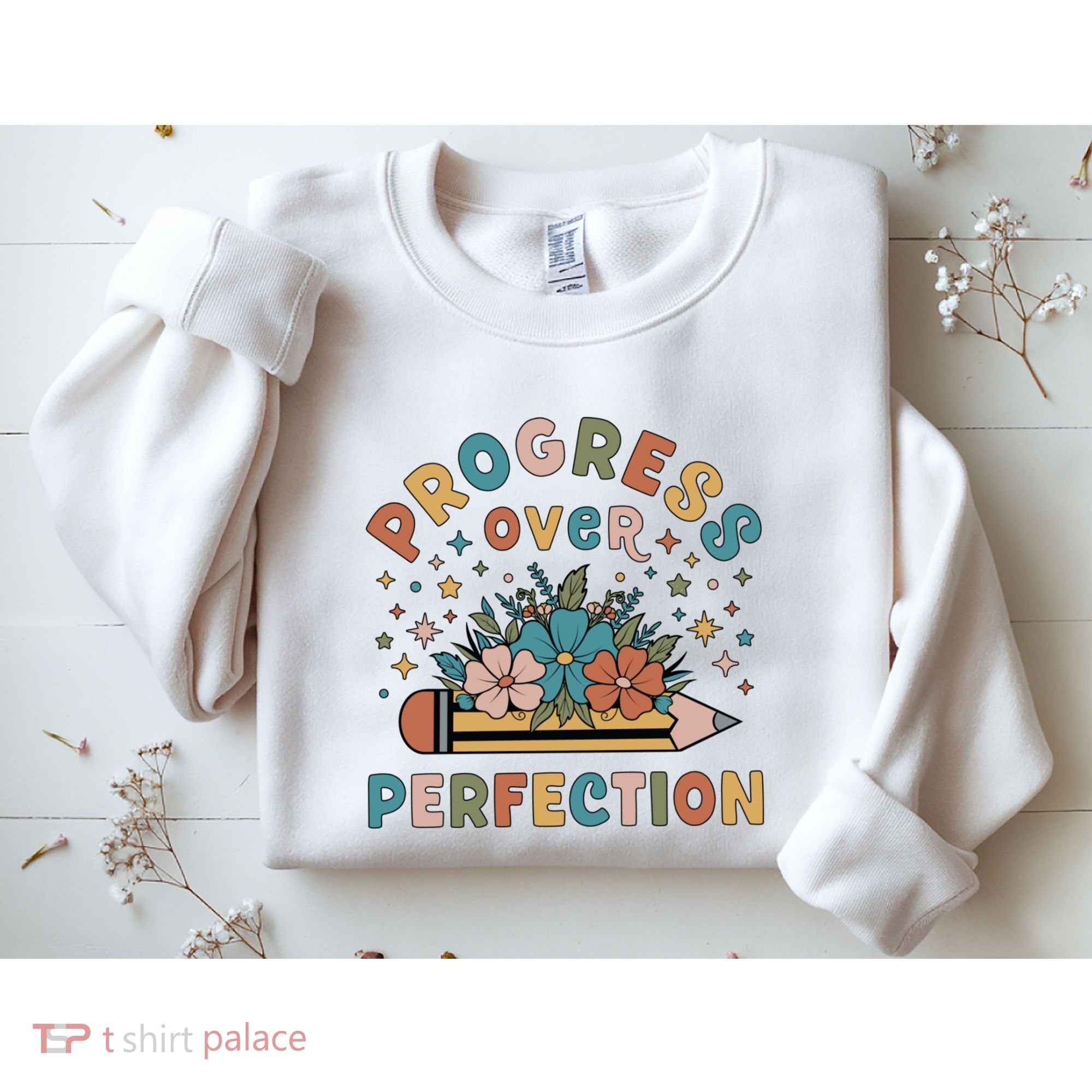 Progress Over Perfection | Teacher Wildflower Back To School Sweatshirt
