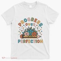 Progress Over Perfection | Teacher Wildflower Back To School T-Shirt thumb 0