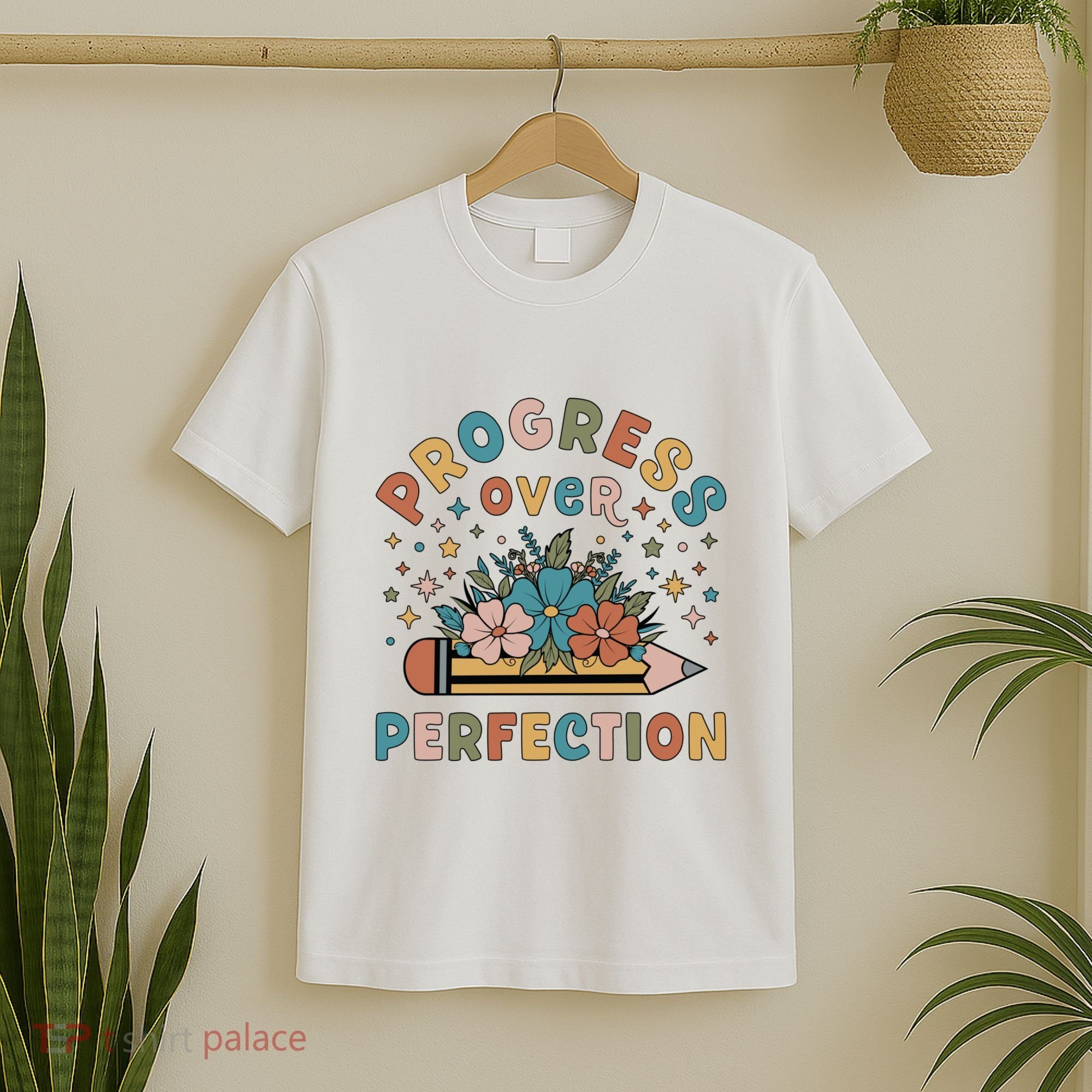 Progress Over Perfection | Teacher Wildflower Back To School T-Shirt