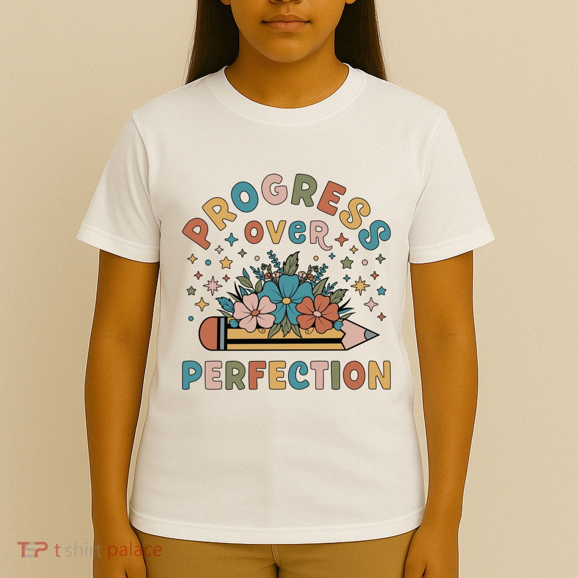Progress Over Perfection | Teacher Wildflower Back To School T-Shirt