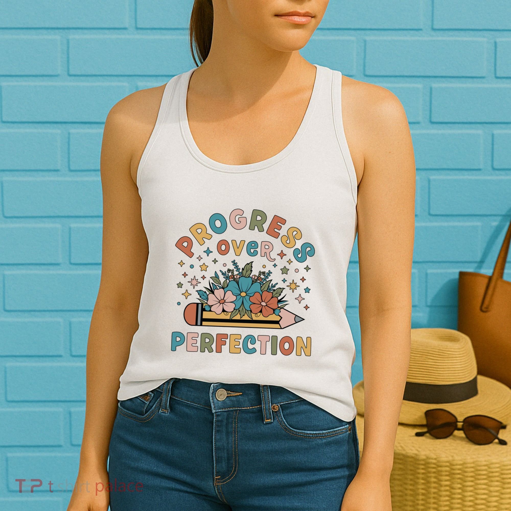 Progress Over Perfection | Teacher Wildflower Back To School Women's Tank Top