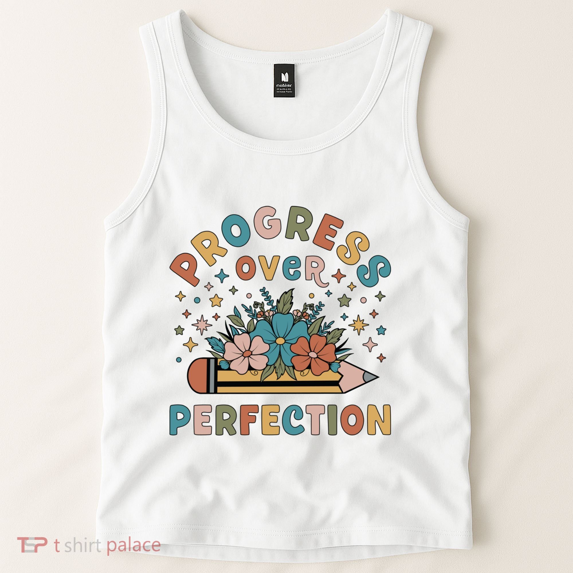 Progress Over Perfection | Teacher Wildflower Back To School Tank Top