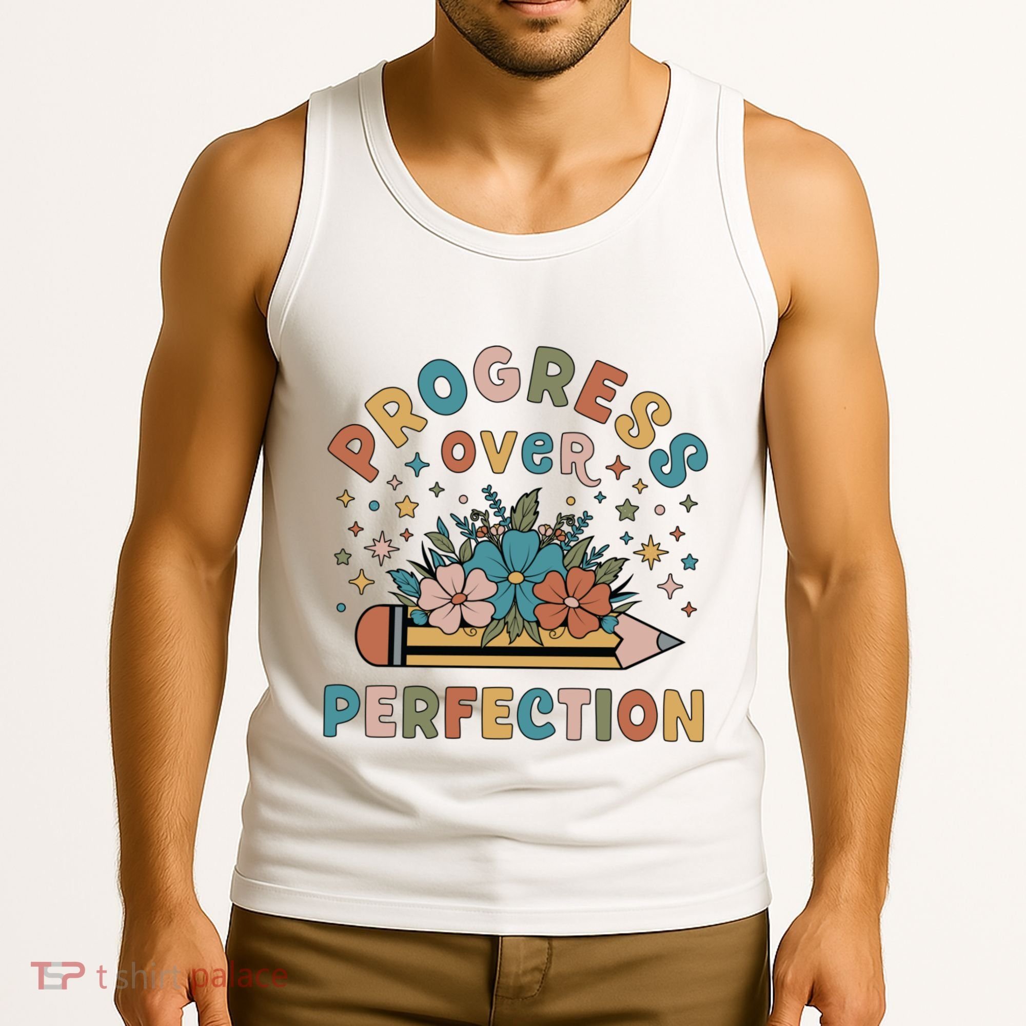 Progress Over Perfection | Teacher Wildflower Back To School Tank Top