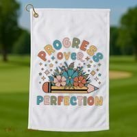 Progress Over Perfection | Teacher Wildflower Back To School Golf Towel thumb 1