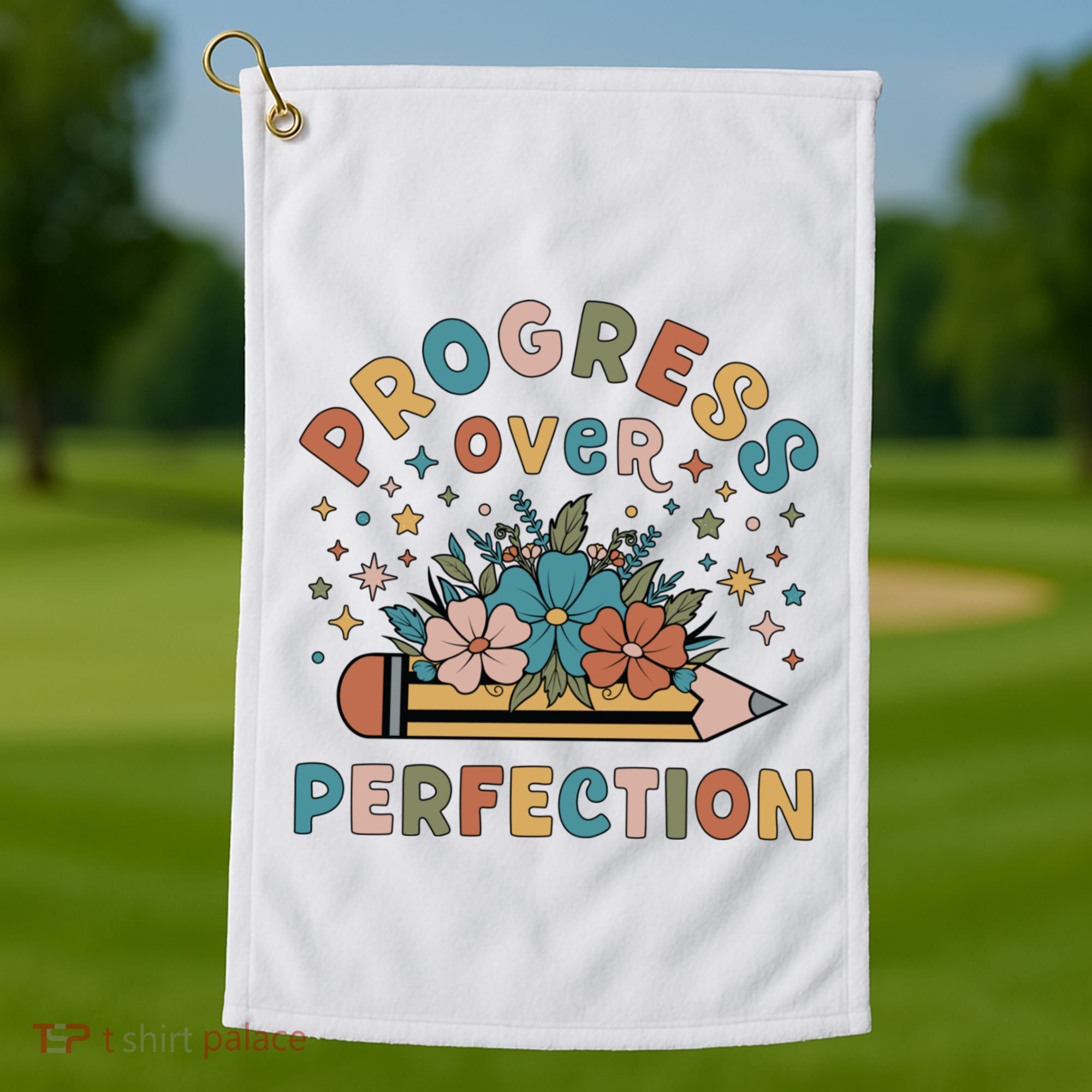 Progress Over Perfection | Teacher Wildflower Back To School Golf Towel