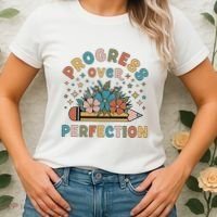 Progress Over Perfection | Teacher Wildflower Back To School Women's T-Shirt thumb 2