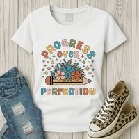 Progress Over Perfection | Teacher Wildflower Back To School Women's T-Shirt thumb 3