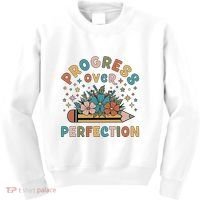 Progress Over Perfection | Teacher Wildflower Back To School Kids Sweatshirt thumb 0