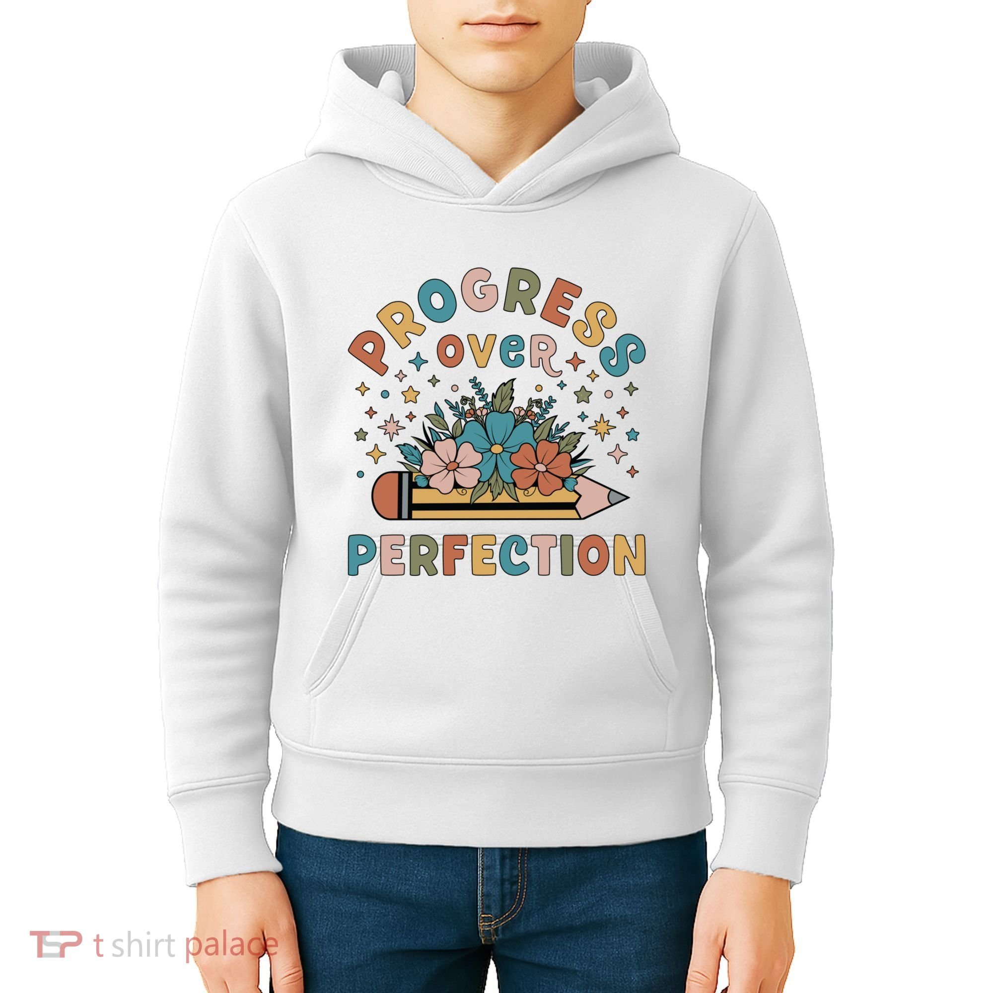 Progress Over Perfection | Teacher Wildflower Back To School Kids Hoodie