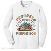 Progress Over Perfection | Teacher Wildflower Back To School Kids Long Sleeve Shirt thumb 0