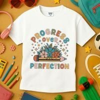 Progress Over Perfection | Teacher Wildflower Back To School Kids T-Shirt thumb 3