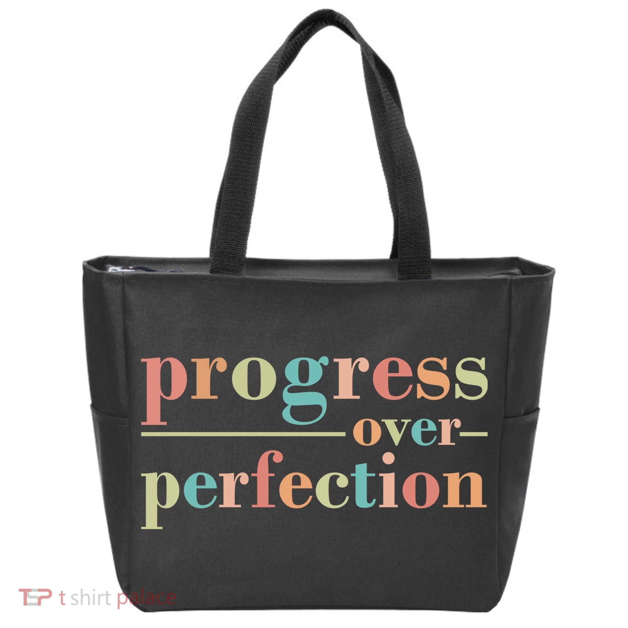 Progress Over Perfection Quote Tote Bag