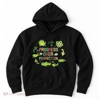 Progress Over Perfection Frog Back To School Teacher Hoodie thumb 0