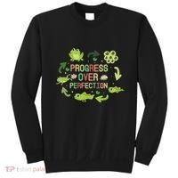 Progress Over Perfection Frog Back To School Teacher Sweatshirt thumb 0