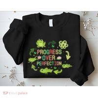 Progress Over Perfection Frog Back To School Teacher Sweatshirt thumb 2