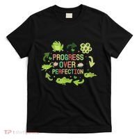 Progress Over Perfection Frog Back To School Teacher T-Shirt thumb 0