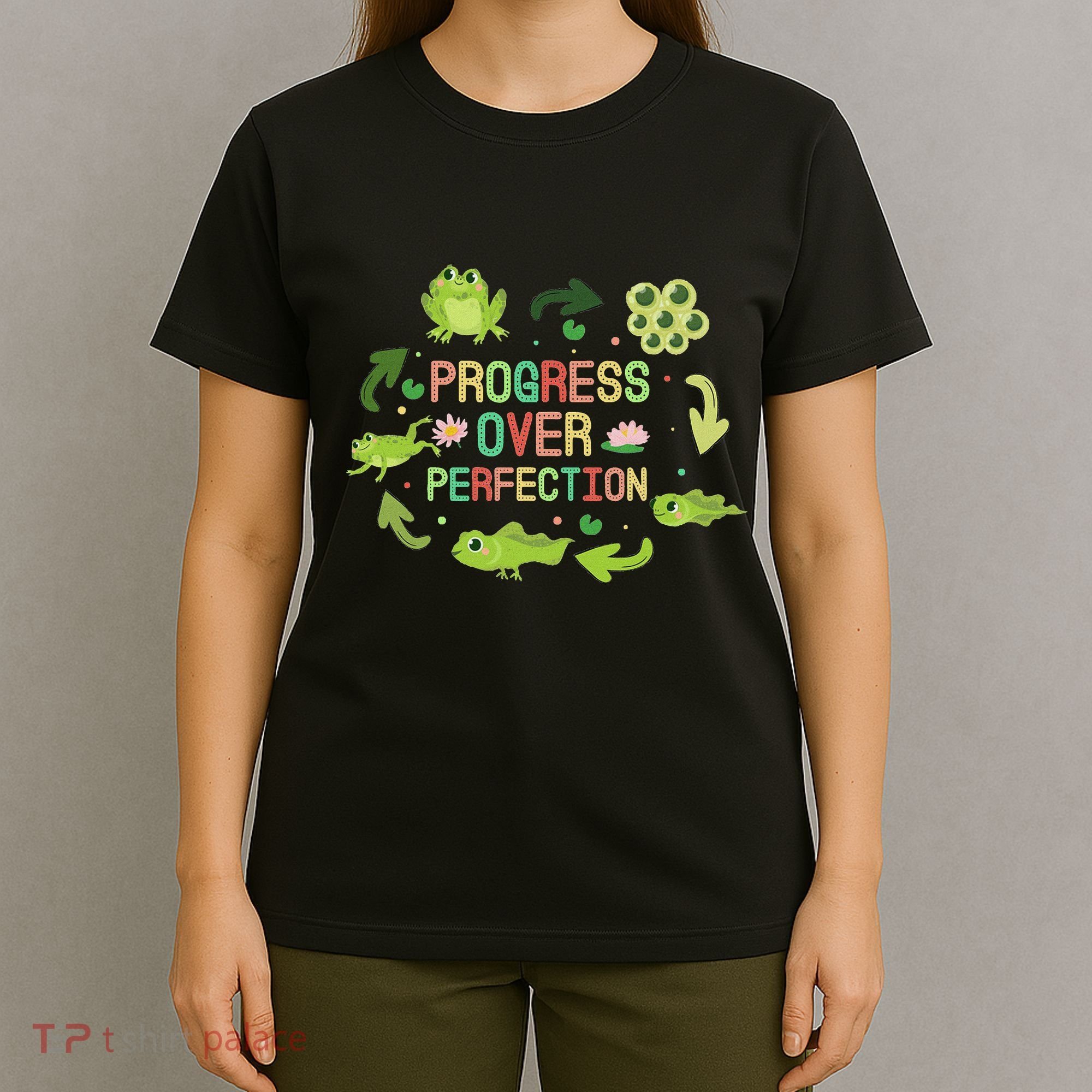 Progress Over Perfection Frog Back To School Teacher T-Shirt