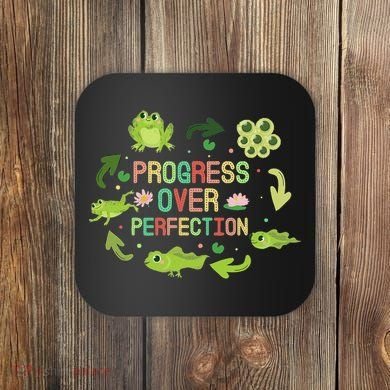 Progress Over Perfection Frog Back To School Teacher Coaster