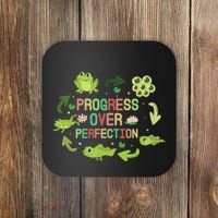 Progress Over Perfection Frog Back To School Teacher Coaster thumb 0