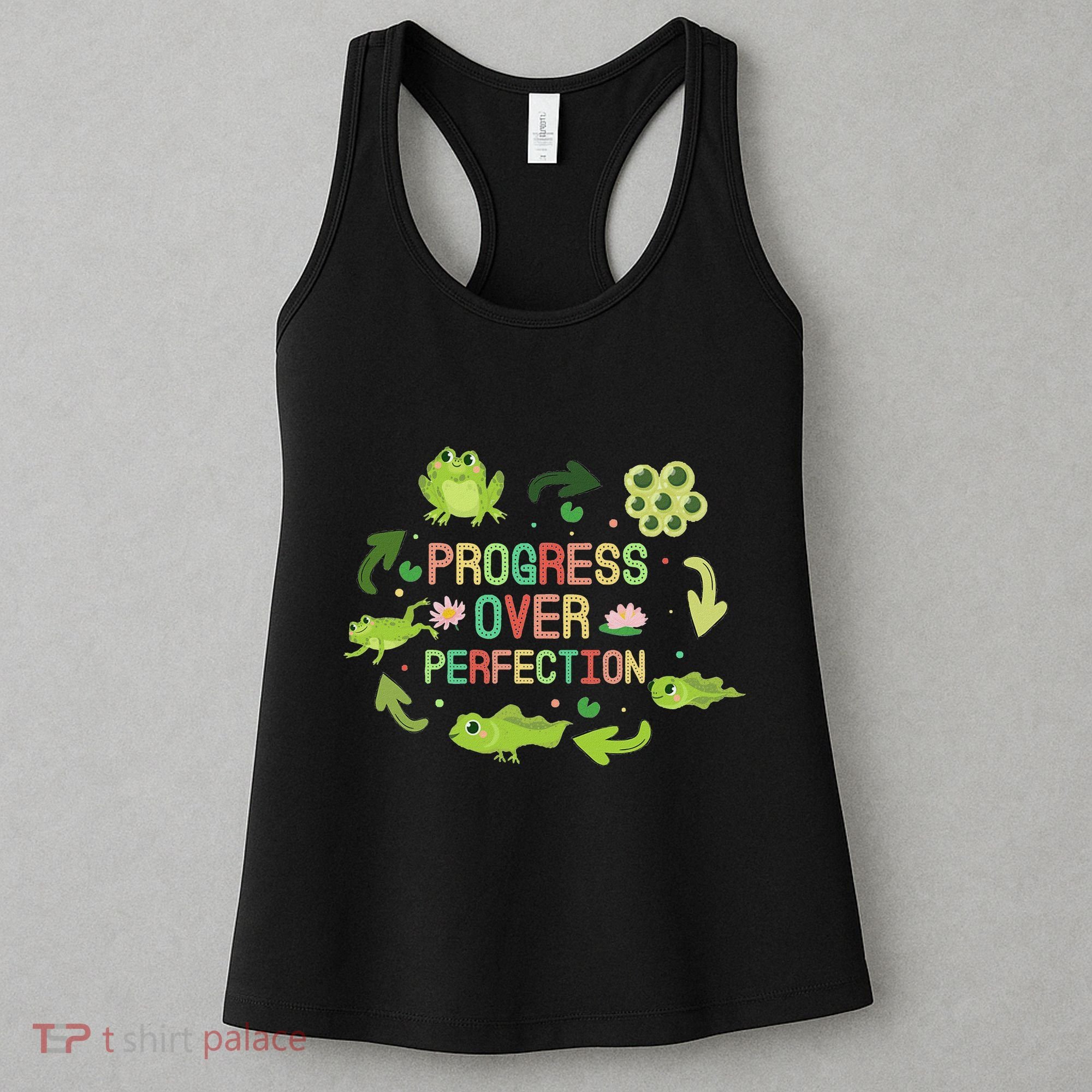 Progress Over Perfection Frog Back To School Teacher Women's Tank Top