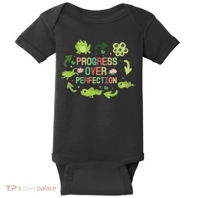 Progress Over Perfection Frog Back To School Teacher Baby Bodysuit