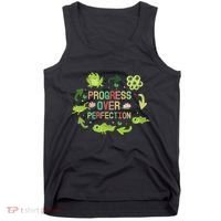 Progress Over Perfection Frog Back To School Teacher Tank Top thumb 0