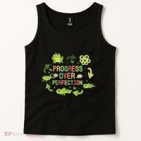 Progress Over Perfection Frog Back To School Teacher Tank Top thumb 2