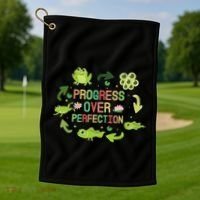 Progress Over Perfection Frog Back To School Teacher Golf Towel thumb 1