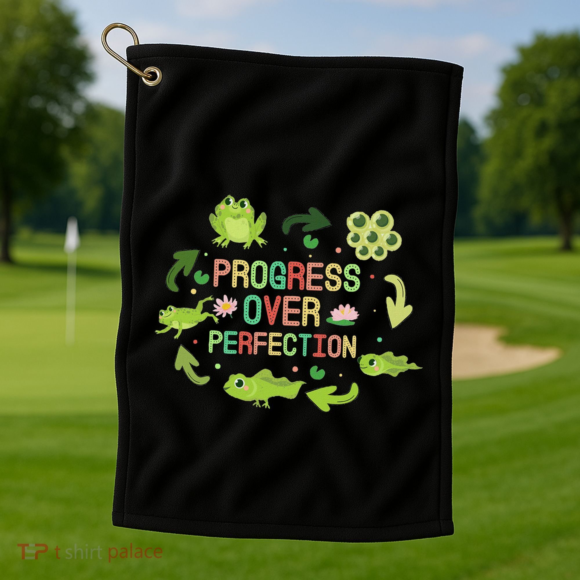 Progress Over Perfection Frog Back To School Teacher Golf Towel