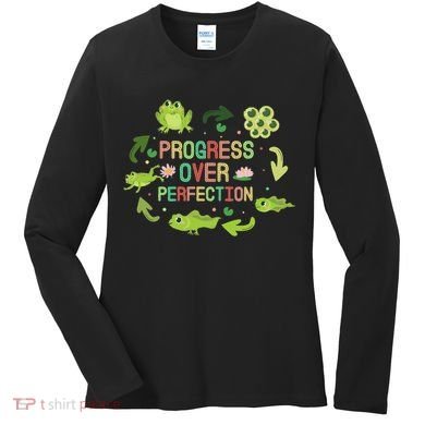 Progress Over Perfection Frog Back To School Teacher Women's Long Sleeve Shirt