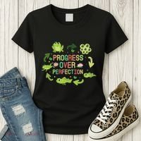 Progress Over Perfection Frog Back To School Teacher Women's T-Shirt thumb 3