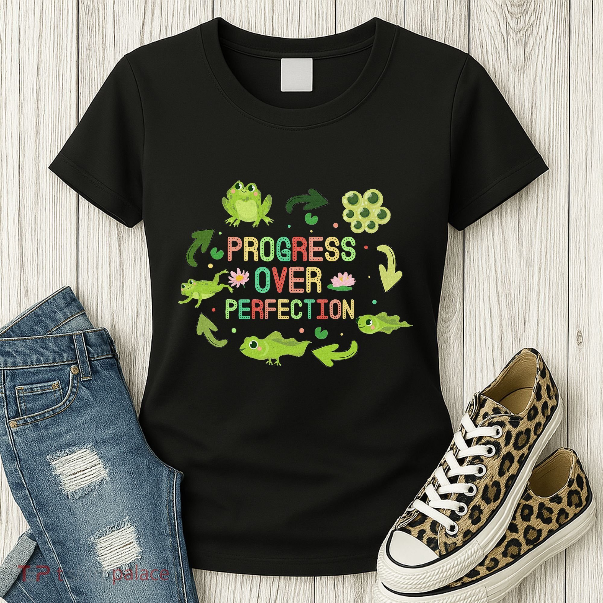 Progress Over Perfection Frog Back To School Teacher Women's T-Shirt
