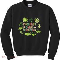 Progress Over Perfection Frog Back To School Teacher Kids Sweatshirt thumb 0