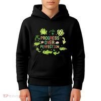 Progress Over Perfection Frog Back To School Teacher Kids Hoodie thumb 4
