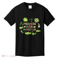 Progress Over Perfection Frog Back To School Teacher Kids T-Shirt thumb 0