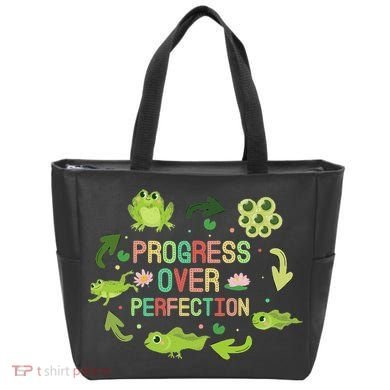 Progress Over Perfection Frog Back To School Teacher Tote Bag